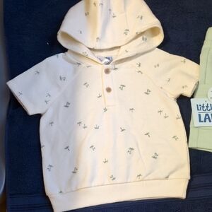 Little Lad Kids Cream Hoodie w/Green Print and Pull-On Shorts 18 Months 18 M